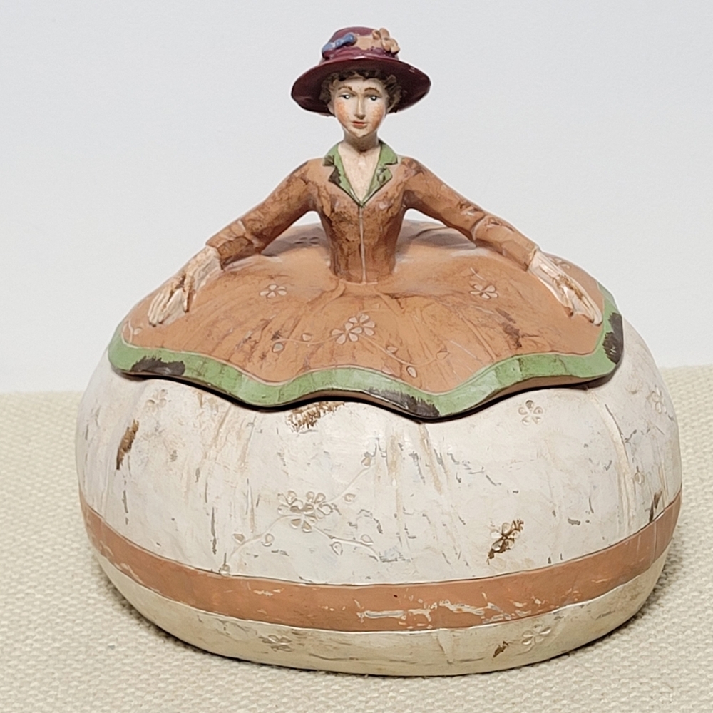 Vintage Appalachian Working Woman Powder Box Folk Art
